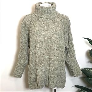 MOON & MADISON Sage Green Cable Knit Cozy Oversized Turtleneck Sweater